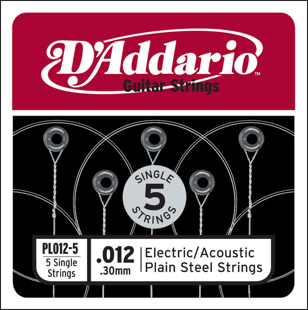 PL012-5 Plain Steel Guitar Single String, .012 5-pack