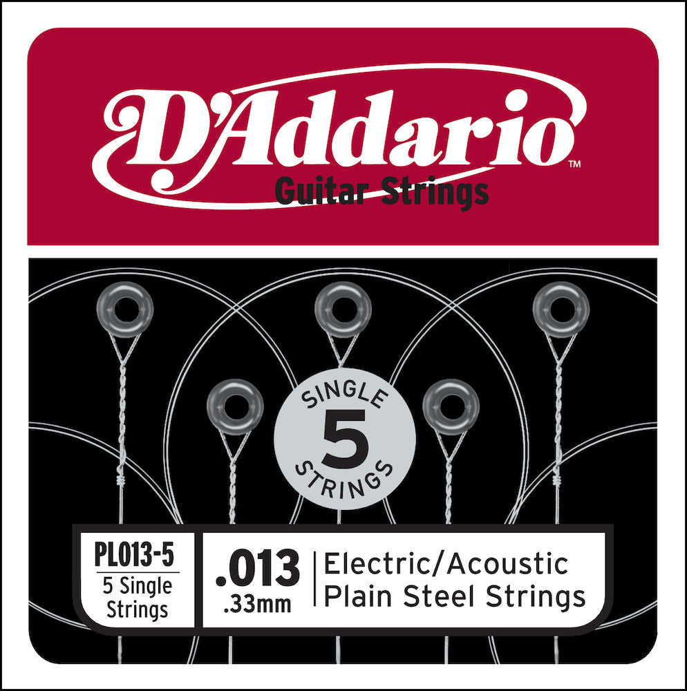 PL013-5 Plain Steel Guitar Single String, .013 5-pack