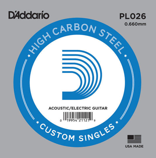 D'Addario PL026 Plain Steel Guitar Single String, .026