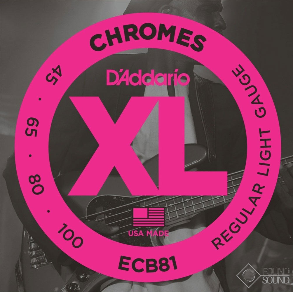 D'Addario ECB81 45-100 Regular Light Long Scale XL Chromes Flatwound Bass Strings