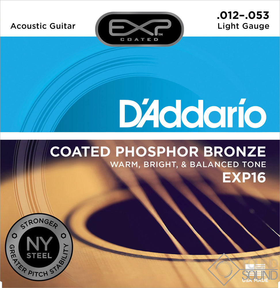 D'Addario EXP16 Coated Phosphor Bronze Acoustic Guitar Strings Light 12-53